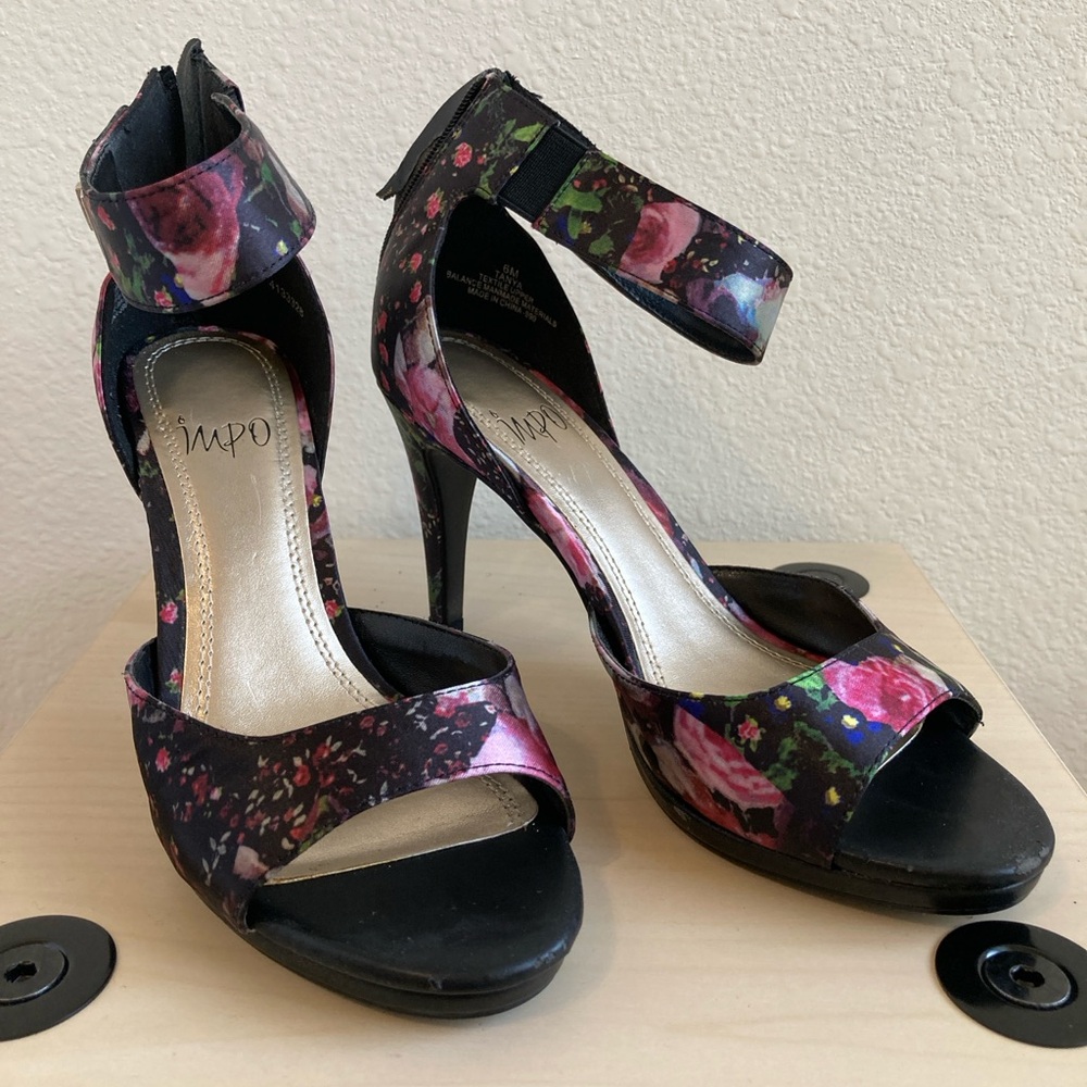 Impo Black and Pink Floral Heels — READ DESCRIPTION